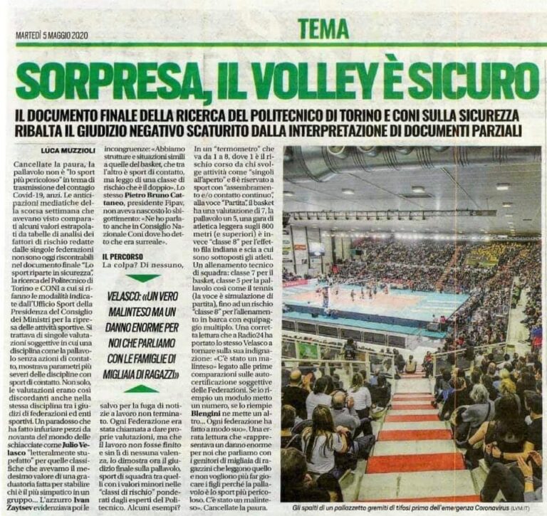 SMENTITE LE ANTICIPAZIONI SULLA ” PERICOLOSITA'” DEL VOLLEY